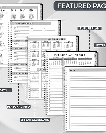 Ensight 2026 Appointment Book and Planner 8.5" x 11" Large Hourly Weekly Daily Schedule Book with Tabs, 15 Minute Time Slots, Black Calendar Organizer Jan 2026–Dec 2026 Appointment Planner - Black