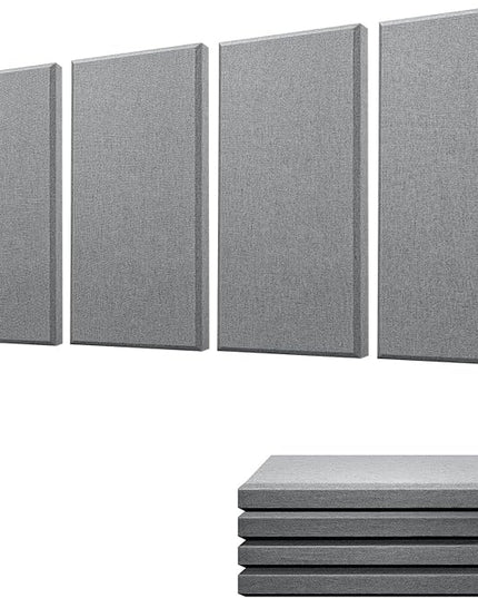 Moukey Acoustic Panels 4 PCS, 2.4“ Thick Fiberglass Soundproof Wall Panels 24''x12'', Self-adhesive Sound Absorbing Panels for Studios, Office, Home Theater (Gray)