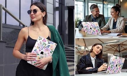 DONGKE Compatible with MacBook Pro 13 inch Case 2024 2023-2020 Release A2338 M2/M1 A2251 A2289 with Retina Display & Touch ID, Plastic Hard Shell & Keyboard Cover & Screen Film - Pink Flowers