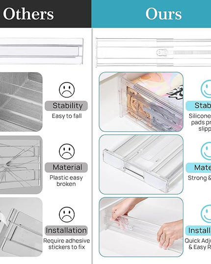 Vtopmart 8 Pack 4" Regular Upgrade Drawer Dividers for Clothes, 12.8"-22.3" Expandable Dresser Drawer Organizer, Clear Plastic Separators for Dresser, Baby Clothing, Underwear, Cosmetic, Toiletries