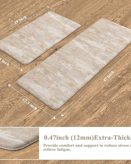 Collive Kitchen Mats Cushioned Anti Fatigue, Abstract Kitchens Floor Mat Non Slip Desk Rugs Waterproof, Beige Memory Foam Comfort Standing Rug for Sink, Home Decor, 17"x59"+17"x29"