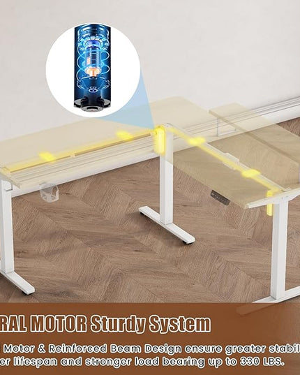Flycity Electric L Shaped Standing Desk with File Cabinet, 59" x 59" Corner Computer Desk with Drawers, Dual Motor Stand Up Desk with Storage, Home Office Standing Desk Adjustable Height, Maple