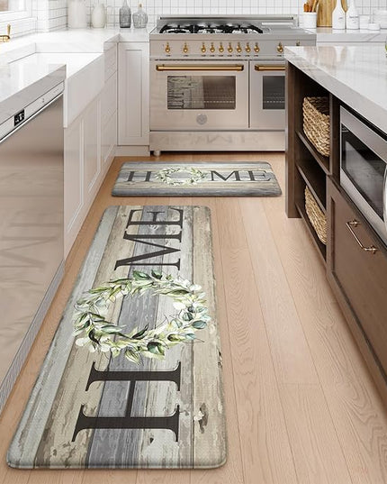 KIMODE Kitchen Mats for Floor 17"x47"+17"x29", Farmhouse Kitchen Rugs Sets of 2, Anti Fatigue Mats for Kitchen Floor, Cushioned Comfort Kitchen Floor Mats for Sink, Laundry, Desk Grey