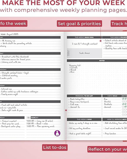 Clever Fox Planner Large – Undated Weekly & Monthly Planner for Productivity, Time Management & Goals – Organizer Journal – 7x10” (Red)