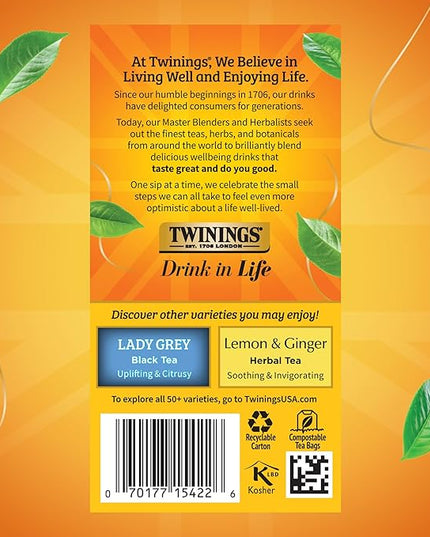 Twinings Earl Grey Black Tea Individually Wrapped Bags, 20 Count (Pack of 1), Flavoured with Citrus and Bergamot, Caffeinated, Enjoy Hot or Iced, 20 Teabags