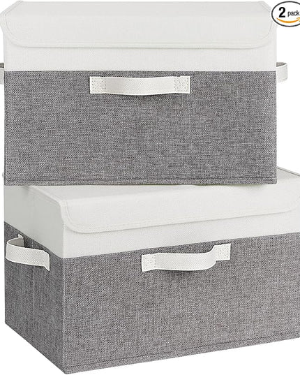 GRANNY SAYS Fabric Storage Boxes, Memory Keepsake Box, Large Storage Bins with Lids, Closet Organizers, Toy Box, Storage Baskets for Shelves, White/Gray, 2-Pack