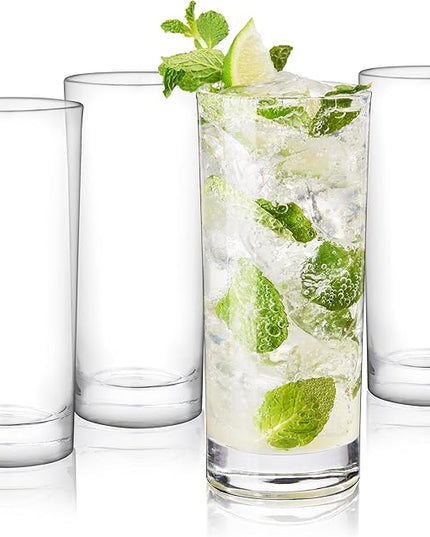 True Highball Glasses, Tall Glass Tumbler for Cocktails, Mojito Iced Tea Juices, Soda Water Drinking Cups, Kitchen Glassware, Home Bar, 11 oz Set of 4