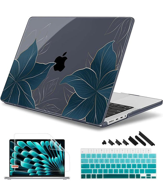 May Chen Case for MacBook Pro 14 inch, Models A2442 A2779 A2918 A2992 A3401 A3185 A3112 A3434, M1 M2 M3 M4 M5 Chip (2021-2025 Release), Plastic Hard Shell Case with Keyboard Cover, Golden Flowers