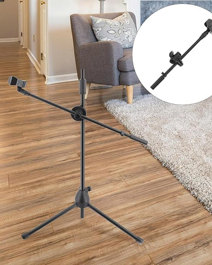 BESPORTBLE Metal Microphone Boom Arm with Dual Mic Clip and Spring Clamp, 350Mm Adjustable Desk Mic Stand Arm for Live Streaming and Recording