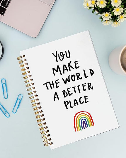 VNWEK You Make the World a Better Place Watercolor Rainbow Spiral Notebook Journal 5.5 x 8.3 inches,Inspirational Quote Lined Hardcover Spiral Notebook,Motivational Gifts for Women Teen Girls