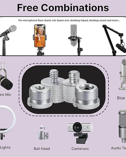 IXTECH Mic Stand Adapter Set 8 pieces Metal Microphone Stand Screw Thread Adapter 5/8 Female to 3/8 Male 3/8 Female to 5/8 Male 5/8 Female to 1/4 Male 1/4 Female to 5/8 Male Tripod Adapter ADP03 Slvr
