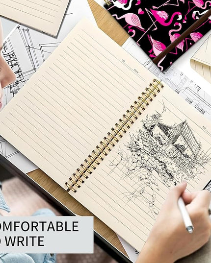 Cute Spiral Journal Notebook,A5 Hardcover Lined Journals for Women Girl 6 x 8.3 in,120 Pages Thick Paper,Cute College Ruled Writing Notebook for Gifts Office Work School (Pink Flamingo Animal)