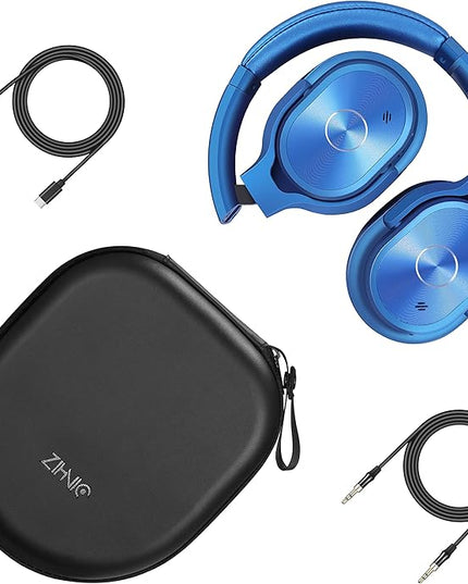 ZIHNIC Active Noise Cancelling Headphones, 40H Playtime Wireless Bluetooth Headset with Deep Bass Hi-Fi Stereo Sound,Over-Ear Headphone,Comfortable Earpads for Travel/Home/Office (Blue)