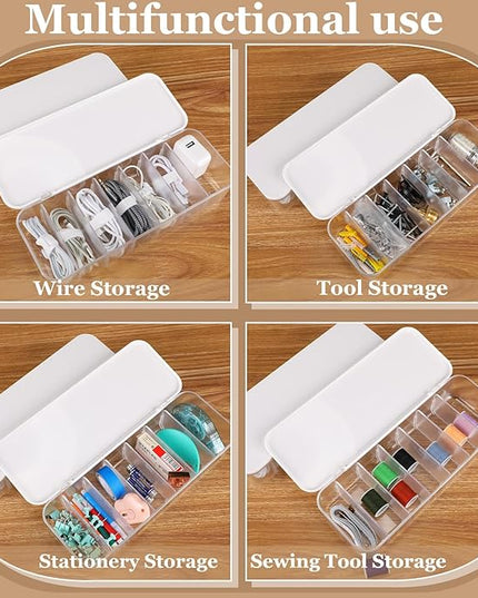 Cable Organizer Box with Lid, 3 Pcs Cable Cord Storage Organizer Box with 21 Wire Ties 54 Cable Labels, 7 Compartments Charger Organizer for Office Drawer Desk Accessories Case