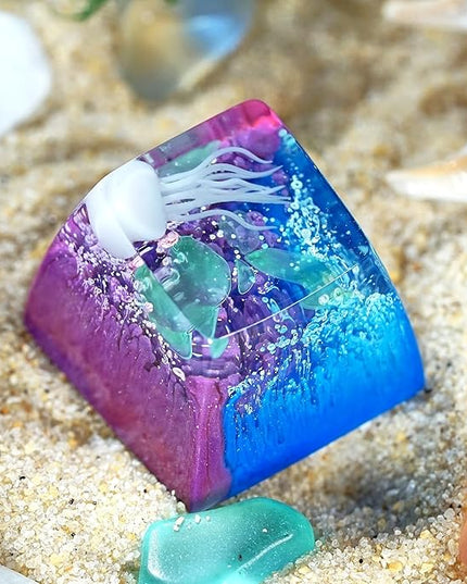 Jellyfish Artisan Keycap Purple Deep Blue Coral R1 SA Profile Custom Sea Creature Keycaps 1U ESC Handmade Gaming Sea Resin Key Cap Cherry MX Switch Compatible Mechanical Keyboard Jellyfish Lover Gift