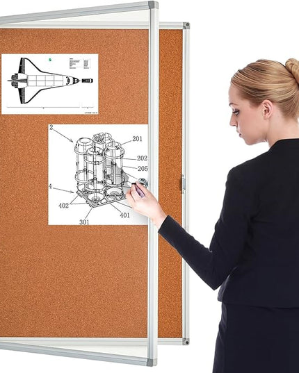 BIBOC EnclosedCork Bulletin Board 36x24 inch Lockable Cork Noticeboard Display Cases Tamperproof Notice Poster Memo Board with Class 1 Aluminum Frame (Cork, 24×36 inches)