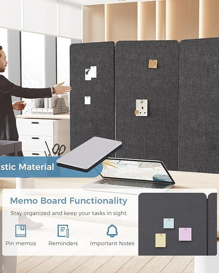 70.8" W x 63" H Freestanding Partition Room Dividers, Acoustic Panels with Wheels, 3 Soundproof Privacy Panels for Office, Reception Room, School, Hospital, Dark Grey