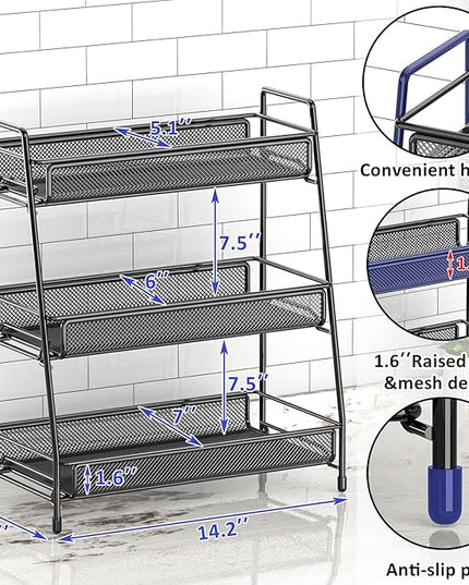 EKNITEY Bathroom Countertop Organizer Rack - 3 Tier Counter Spice Rack Metal Makeup Rack Small Perfume Vanity Organizer for Sink/Bedroom/Living Room/Kitchen/Office