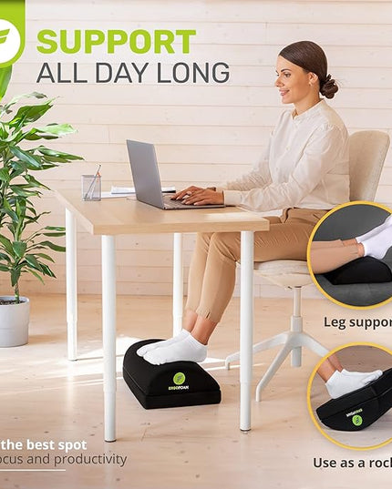 ErgoFoam Adjustable Foot Rest for Added Height - Mesh Orthopedic Teardrop Design - Large Premium Under Desk Foot Rest - Most Comfortable for Lumbar, Back, Knee Pain (Black)