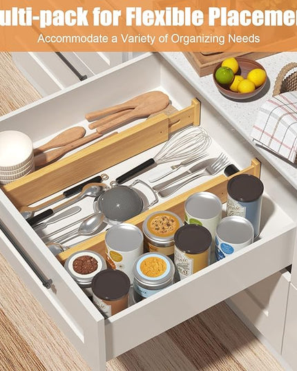 Bamboo Drawer Dividers,17-22" Adjustable Kitchen Drawer Organizer for Clothes,8 Pack Expandable Drawer Organization Separators for Bedroom,Bathroom,Dresser and Office,Natural