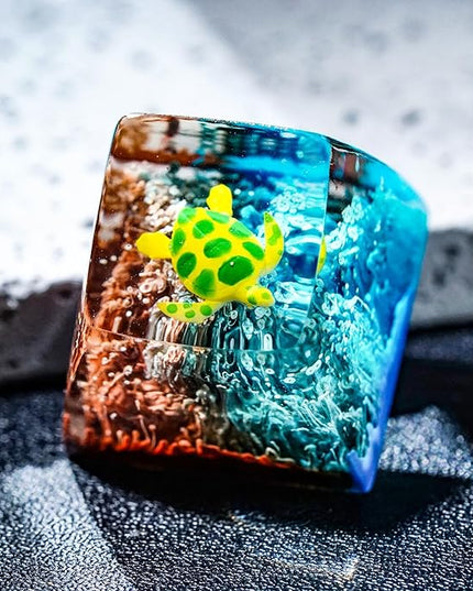 Sea Turtle Artisan Keycap Brown and Blue Coral R1 SA Profile Custom Sea Creatures Keycaps 1U ESC Handmade Gaming Resin Key Cap Cherry MX Switch Compatible Mechanical Keyboard Turtle Lover Gift