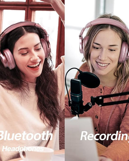 OneOdio A70 Bluetooth Over Ear Headphones, Wireless Headphones w/ 72H Playtime, Hi-Res, 3.5mm/6.35mm Wired Audio Jack for Studio Monitor & Mixing DJ Guitar AMP, Computer Laptop PC Tablet - Rose Gold