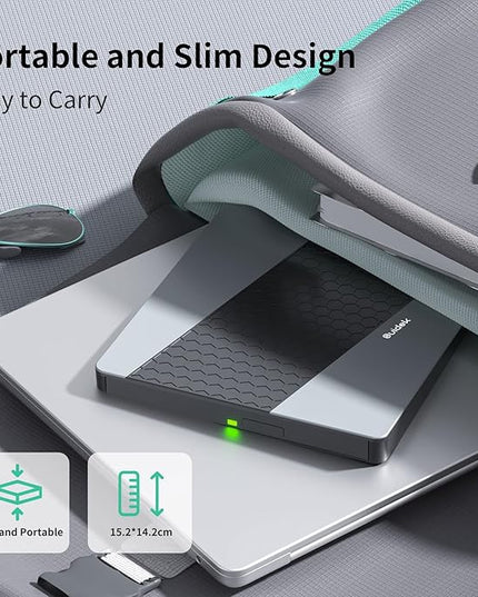 External CD DVD Drive, USB 3.0 USB C Portable CD DVD +/-RW Burner DVD Player for Laptop with SD/Micro SD Card Reader 8 in 1 Hub Compatible with Laptop Mac PC Windows Linux