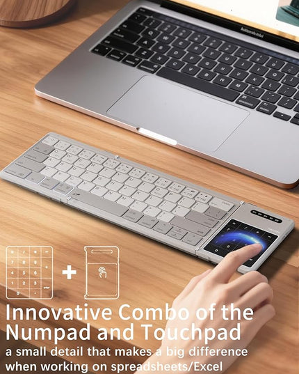 Nillkin Upgraded Foldable Bluetooth Keyboard with Touchpad & Number Pad, Portable Wireless Keyboard for Travel, Pocket-Sized, Full Size Keys, Support 3 Devices for iPad Laptop Tablets Phone, Gray