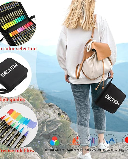 Betem Paint Markers Acrylic Paint Pens, Dual Tip 48 Colors Acrylic Markers with Brush Tip and Fine Point, Art Supplies for Wood, Canvas, Stone, Glass, Rock Painting Kit DIY Crafts Drawing Kit with Bag