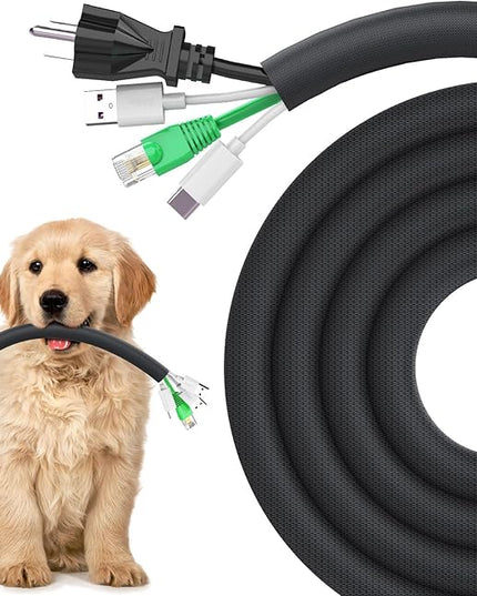 UOMTFAI Dog and Cat Cord Protector 25ft - 1/2inch, Flexible Cable Sleeve for Easy Cord Management, Protects Cables from Pets Chewing, Ideal for USB, Power, Audio and Video Cords - Black