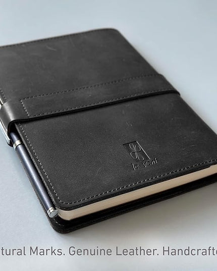 le vent 5X8 Leather Notebook Refillable | 200+200 Lined and Blank Pages | Hardcover Journal for Men & Women, Matte Black