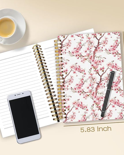 Cherry Blossom Spiral Notebook Journal 5.5x8.3, Pink Floral Journal for Women, Japanese Flower Notebook, Cherry Blossom Gifts, Pink Office Supplies