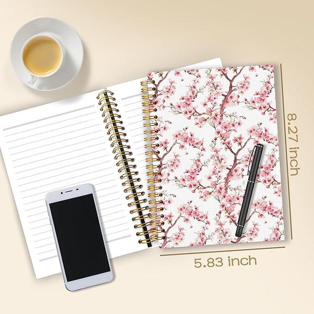 Cherry Blossom Spiral Notebook Journal 5.5x8.3, Pink Floral Journal for Women, Japanese Flower Notebook, Cherry Blossom Gifts, Pink Office Supplies