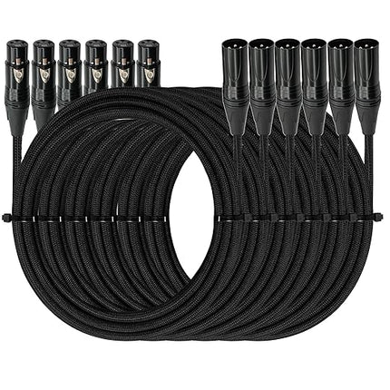 Premium XLR to XLR Cable 6 ft Noise-Canceling Wire Connector, Kevlar-Reinforced & Nylon Braided 3 Pin XLR Cables (OFC) Balanced Male to Female Mic/Microphone Cord for Speaker Mixer,Studio,PA System