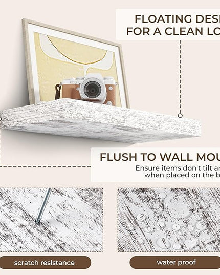 RICHFOCUS 24Inch Floating Shelves for Wall 2 Pack Shelves for Bedroom|Kitchen|Bathroom Wall Mounted Rustic Distressed Wood Floating Shelf with Invisible Brackets for Books|Storage|Decor, Rustic