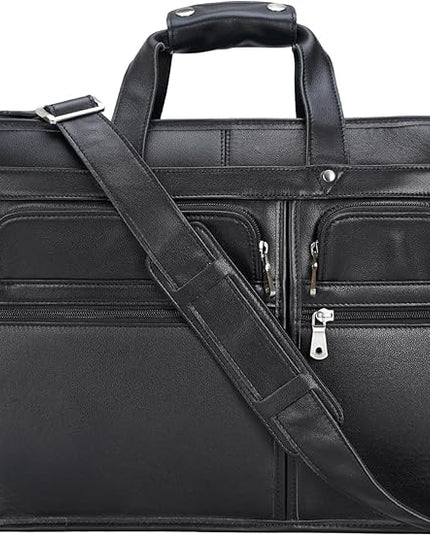 Polare 17'' Napa Leather Briefcase Laptop Attache Case Messenger Bag For Men Fits 15.6'' Laptop