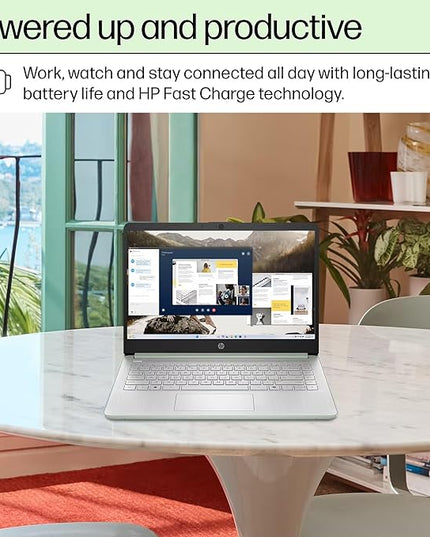 HP 14 Laptop Student Business 2025 Flagship Computer, AI Copilot, 4-Core 13th Gen Intel CPU, 16GB RAM 628GB Storage (128GB UFS+ 500GB Ext), 1-Yr Office 365, Long Battery HubxcelAccessory Win 11S Green