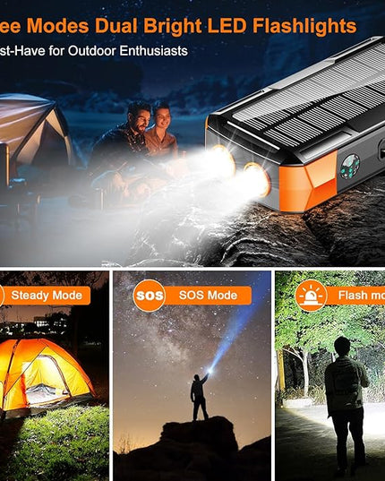 Solar Charger Power Bank 73200mAh, Portable Laptop Charger with 100W USB-C in/Output, Built-in Cables, Hand Crank Power Bank for Mobile Phones, Ideal for Outdoor Use with SOS/Strobe/Strong (orange)