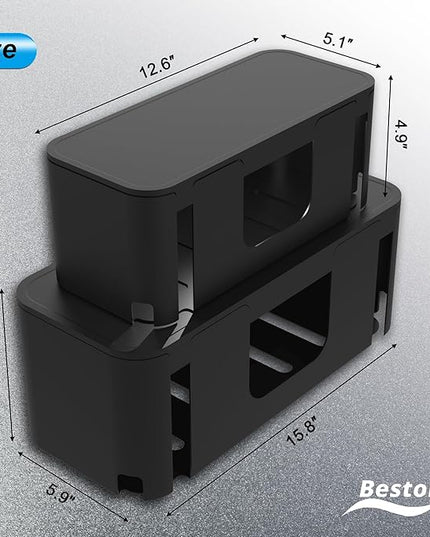 Power Strip Hider Box - Wire Storage Box for Extension Cord, Power Strips, and Surge Protector Wire Management. Cable Management Floor Outlet Hider Box (Large and Medium Sizes, Black)