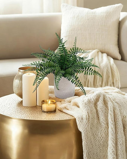 Coferset Small Fake Plant 12.5" Fern Potted Artificial Plants for Shelf Home Bathroom Office Decor(Gray Pot)