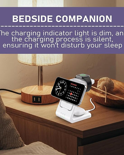 3 in 1 Wireless Charging Station: 5000mAh Removable Power Bank Charger Stand for Phone/Watch/Air Pods - Portable Magnetic Battery Pack for Air 17 16 15 14 13 12 Series White