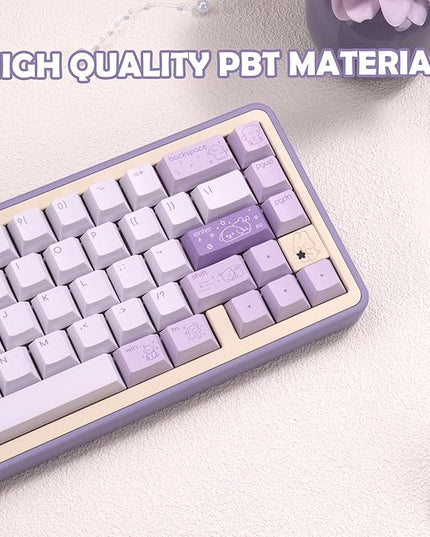 Minimalist Cute PBT Keycap, Light Purple Cherry Profile Custom Key Cap for Mechanical Gaming Keyboard, 145 Keys Dye Sublimation Keycap Set