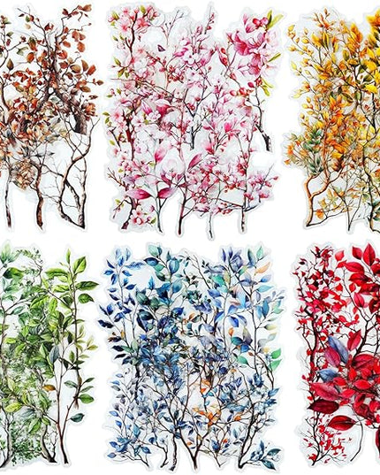 MiyouLuna 120Pcs Botanical PET Stickers, Branch and Leaf Designs for Scrapbooking Waterproof Journaling Supplies Junk Journal Ephemera with Storage Organizer
