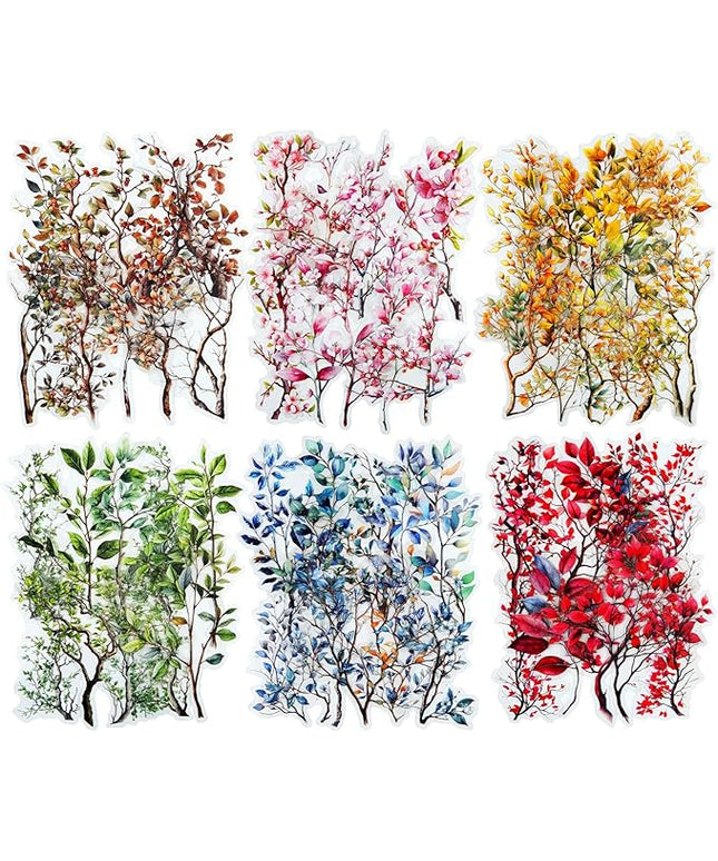 MiyouLuna 120Pcs Botanical PET Stickers, Branch and Leaf Designs for Scrapbooking Waterproof Journaling Supplies Junk Journal Ephemera with Storage Organizer
