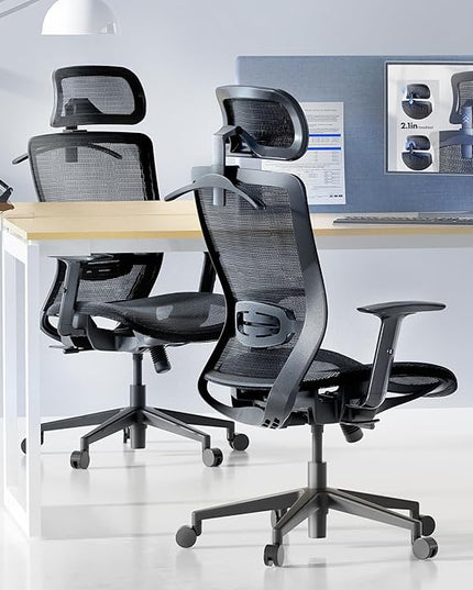 FLEXISPOT OC3 Air Ergonomic Office Chair Mesh Back Swivel Computer Chair Executive Office Desk Chairs with Adjustable Lumbar Support/2D Headrest/Lockable Backrest, Mesh Seat Cushion, Black