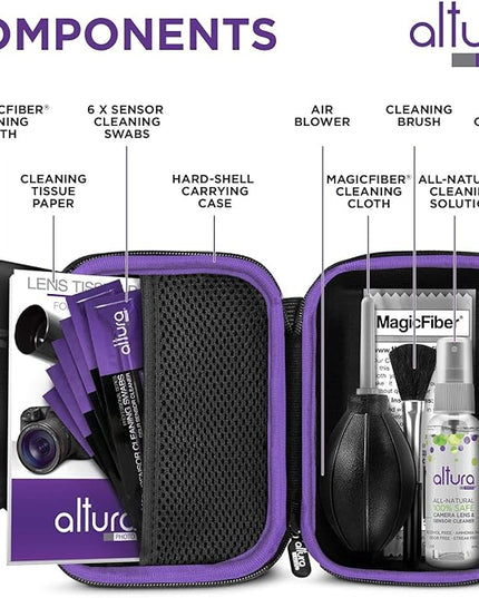 Altura Photo Professional Camera Cleaning Kit for Full Frame DSLR & Mirrorless Cameras - Lens and Sensor Cleaner - Includes Case, Spray, Swabs, Blower, Brush, Tissue Paper