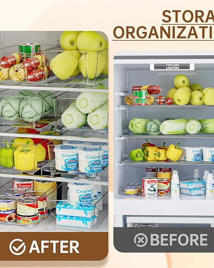 Clear Fridge Organizer, Refrigerator Organizer Bins with Handle, Freezer, Kitchen Cabinet, Pantry Organization, BPA Free Fridge Organizers (12.4 inch 8 Pack)