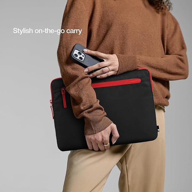 Incase Compact Laptop Sleeve with Flight Nylon - 14-inch MacBook/Laptop & iPad/Tablet Sleeve - Faux Fur Lining, Lightweight, Durable, Weather Resistant, Slip Pocket for Accessories - Black/Signal Red