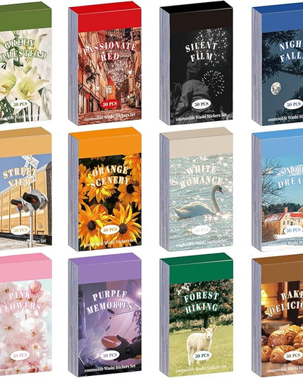 12 Sets 600 Sheets Washi Stickers for Journaling, Daily Quote Flower Nature Travel Stickers Vintage Aesthetic Scrapbook Sticker Set for Bullet Journal Art Diary Card Craft Gifts Planner Notebook