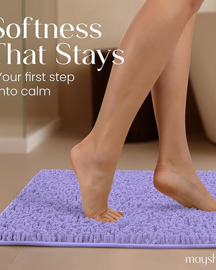 MAYSHINE Plush Shaggy Chenille Bath Mat | Extra Soft, Super Absorbent, Non-Slip Bathroom Rug | Fluffy Microfiber, Area Rug Sets for Bathroom Floor, Kitchen, Living Room | 39"x24" | Lavender